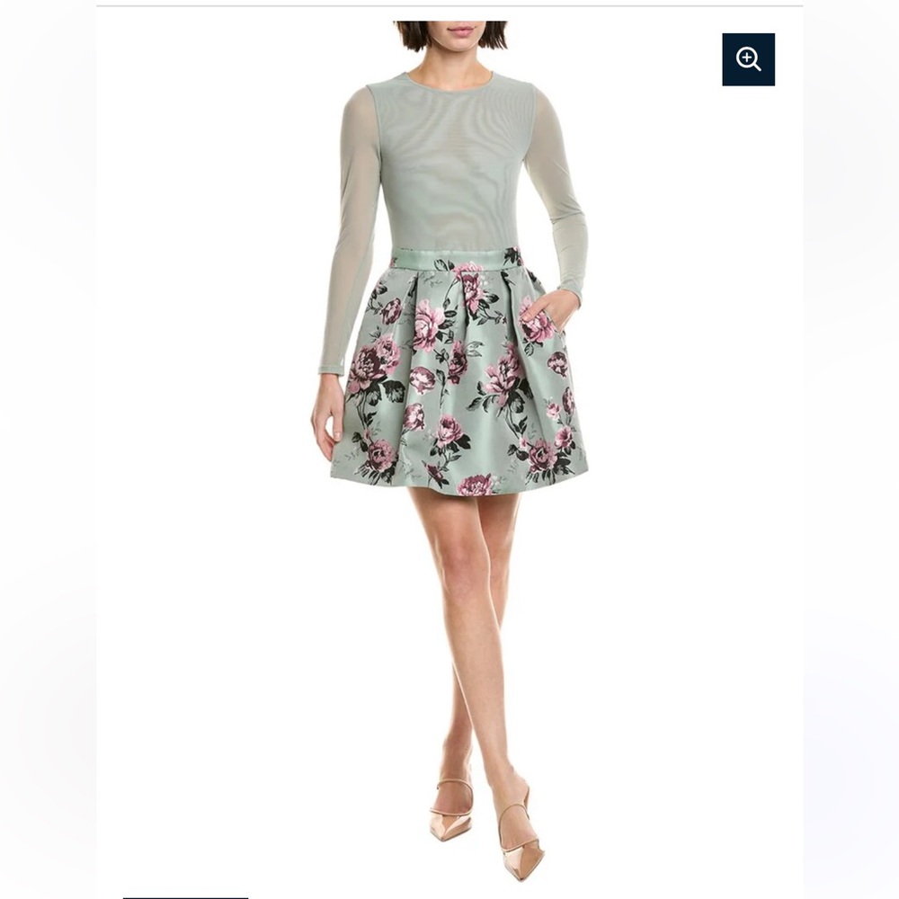 Alice + Olivia Floral A-Line Dress in Green and Pink